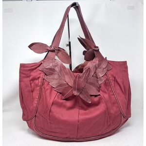 Lucky Penny Hobo Shoulder Bag Cotton with Red Leather Leaf Accent Anthropologie